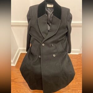 Vintage Jones New York Wool Double Breasted Black Coat Petite Shoulder Pads